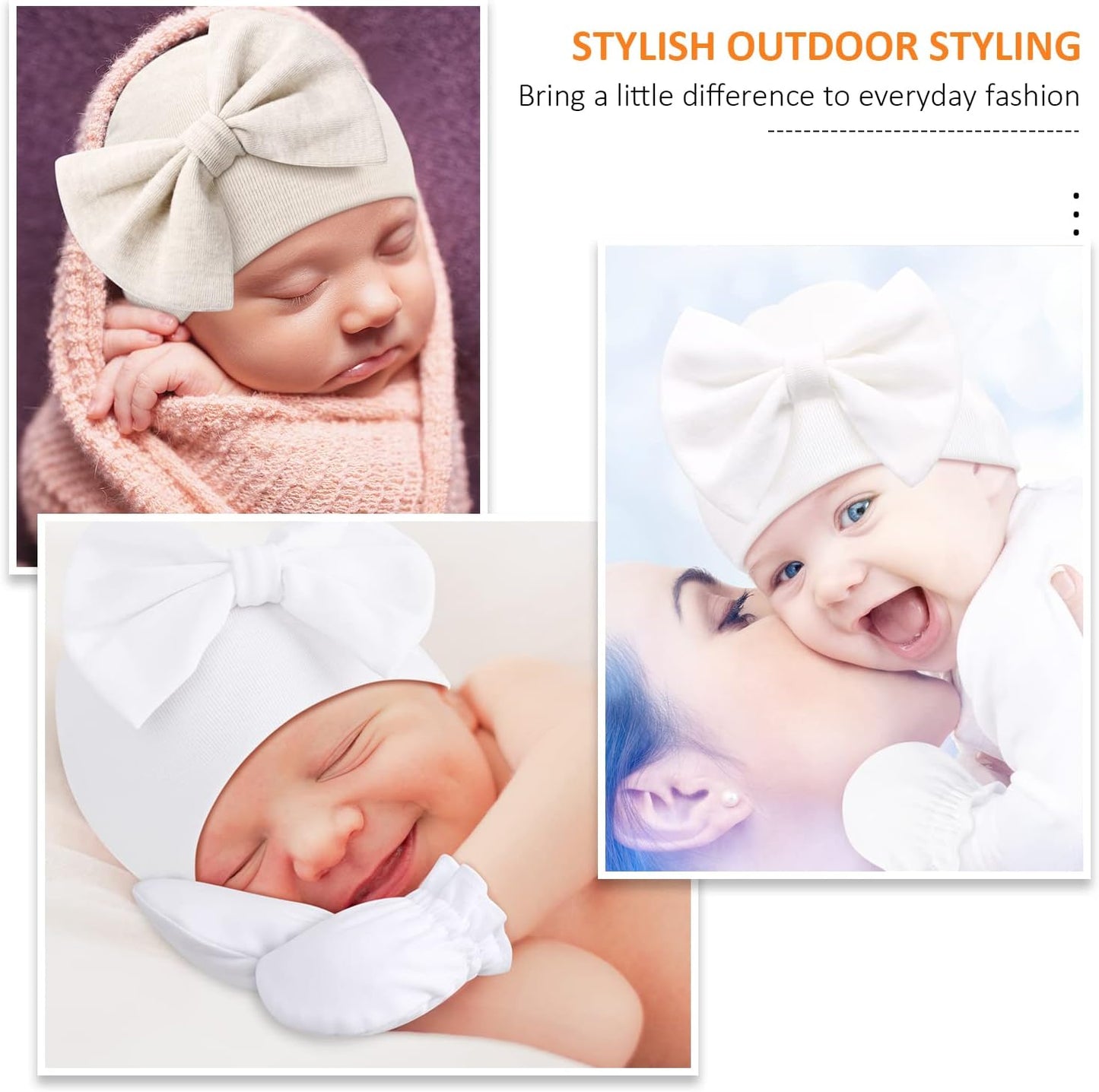 Newborn Beanie Hat Gloves Set, Baby Girl Beanie Spring Summer Autumn Winter Hats for Newborn Infant Cotton