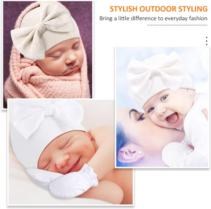 Newborn Beanie Hat Gloves Set, Baby Girl Beanie Spring Summer Autumn Winter Hats for Newborn Infant Cotton