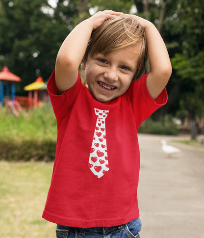 Boys Valentines Day Shirt Red Hearts Tie Toddler Infant Kids T-Shirt