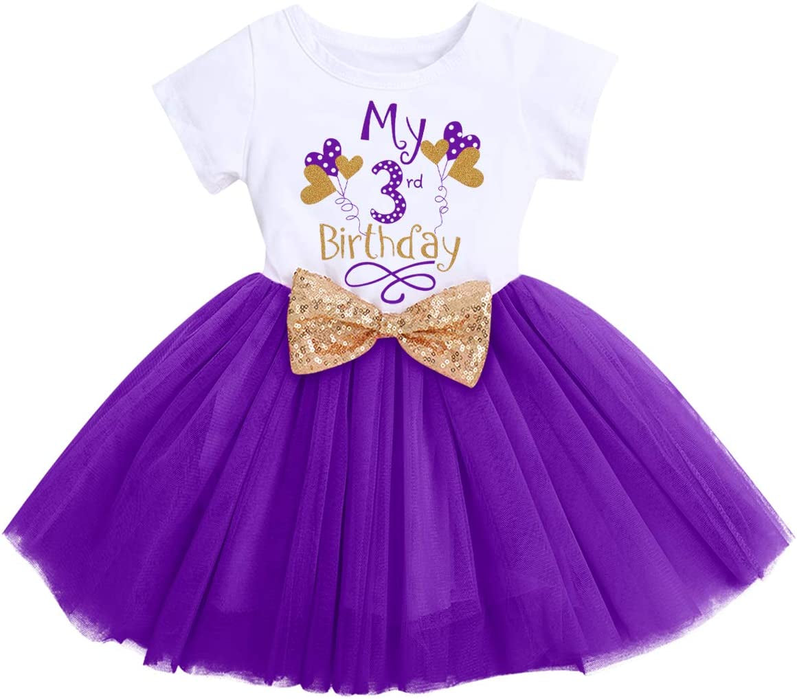 Baby Girls Newborn It'S My 1St/2Nd Birthday Cake Smash Shinny Printed Sequin Bow Tutu Princess Dress