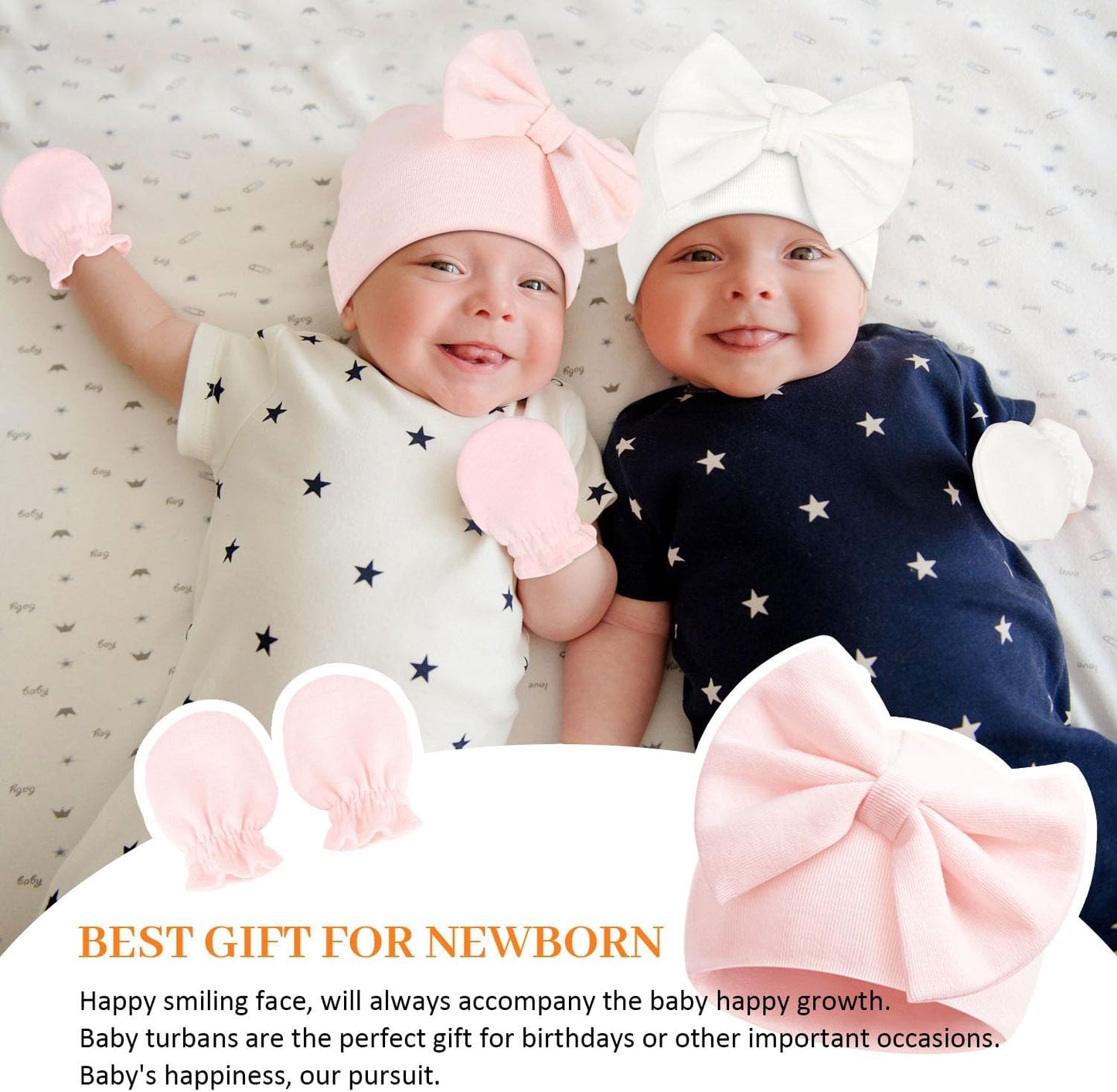 Newborn Beanie Hat Gloves Set, Baby Girl Beanie Spring Summer Autumn Winter Hats for Newborn Infant Cotton